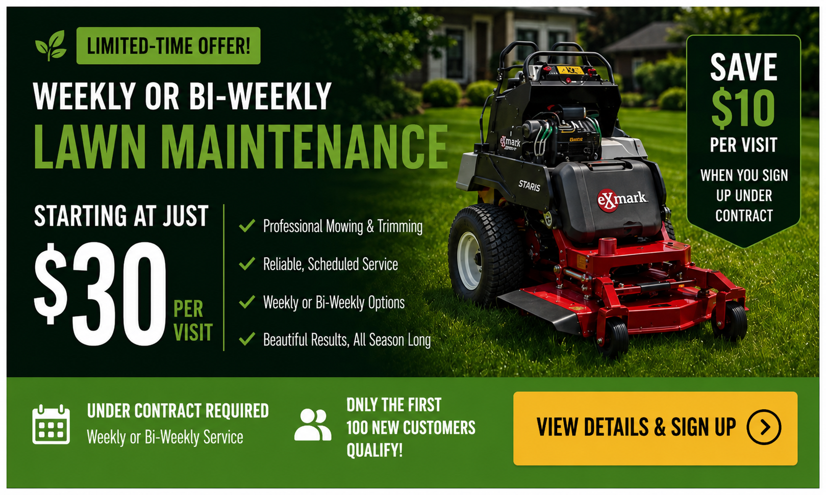 Evergrow Landscaping lawn maintenance promotion — click to sign up